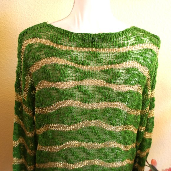 NWOT-Green & Gold Sheer Mesh Sweater - Picture 8 of 9